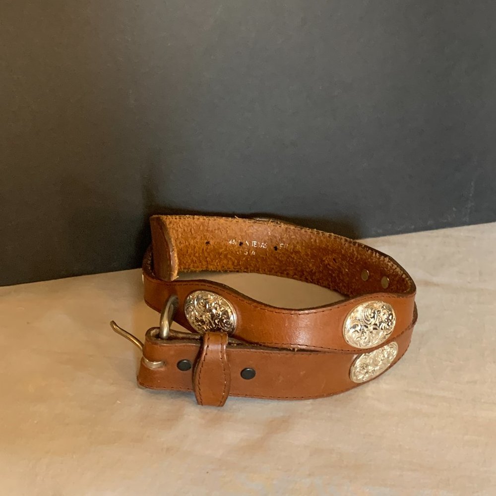Brown Leather Belt with Silver Accents